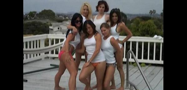  Lesbian wet tshirt pool party fun